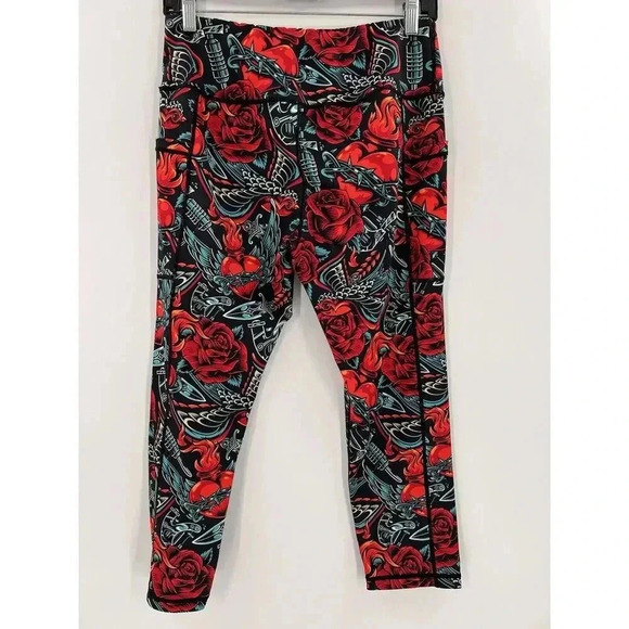 Constantly Varied Gear CVG RETIRED Tattoo Red Rose Capri Crossfit Leggings LARGE - Picture 7 of 9